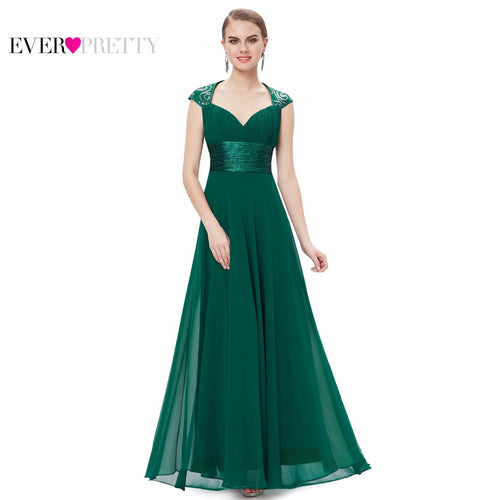 Formal Evening Dress EP09672 Ever Pretty Cap Sleeve Sweep Train V-neck White Sequins Chiffon Ruffles Empire Long Evening Dresses