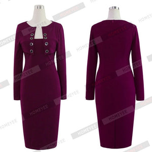 Autumn Winter Women Business Casual Sliming Pencil Dresses Elegant Long Sleeve Office Ladies Wear To Work EB10