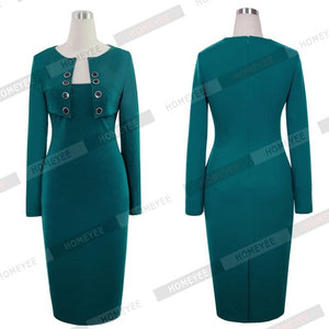 Autumn Winter Women Business Casual Sliming Pencil Dresses Elegant Long Sleeve Office Ladies Wear To Work EB10