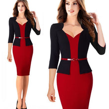 Women Autumn Elegant Formal Sheath Business Office Pencil Dress False Jacket With Belt One Piece Dresses B328