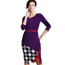 Summer Women Formal Work Knee-Length Belted Black Grid Casual Office Business Bodycon Elegant Pencil Dresses B290