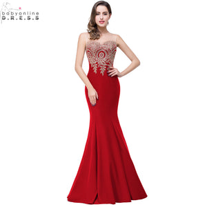 Robe de Soiree Longue Sexy Backless Red Mermaid Lace Evening Dress 2017 Long Cheap Appliques Evening Gowns Vestido de Festa