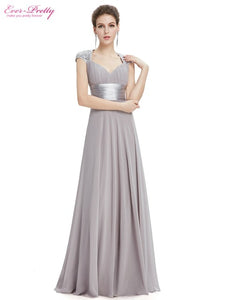 Formal Evening Dress EP09672 Ever Pretty Cap Sleeve Sweep Train V-neck White Sequins Chiffon Ruffles Empire Long Evening Dresses