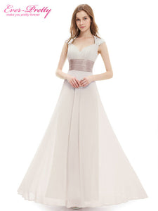 Formal Evening Dress EP09672 Ever Pretty Cap Sleeve Sweep Train V-neck White Sequins Chiffon Ruffles Empire Long Evening Dresses