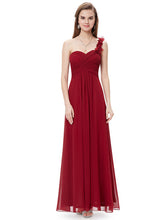 Cheap Long Evening Dresses Flowers One Shoulder Chiffon Padded Masala Red Women EP09768 Empire Waist Party Gown