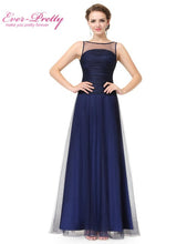 Navy Blue Sleeveless Floor Length Evening Dress with Illusion Neckline Ever Pretty EP08882 A-line Formal Evening Dress