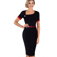 Summer Casual Women Wear To Work Business Office Elegant Belt Short Sleeves Bodycon Pencil Dress EB350