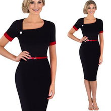 Summer Casual Women Wear To Work Business Office Elegant Belt Short Sleeves Bodycon Pencil Dress EB350