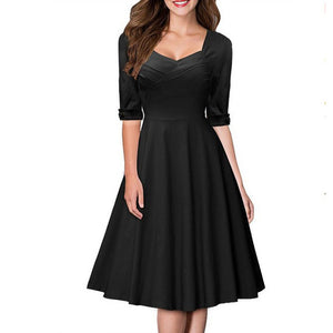 T'O Lady Autumn Winter Elegant Solid Ruched Neck Half Sleeve Button Work Business Party Bodycon A Line Tunic Swing Dress 199