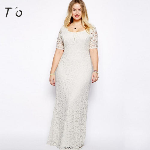 T'O 5XL 6XL 7XL 8XL 9XL Plus Size Dress Short Sleeve Lace Soft High Quality Evening Party Bodycon Long Dresses Vestidos 305