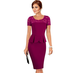 Summer Style Sexy Women Lace Short Sleeve Elegant Casual Office Work Sheath Fitted Pencil Dress EB386