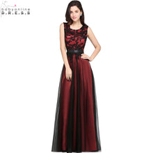 Robe de Soiree Longue Elegant Black Lace Red Evening Dress 2017 Long Cheap Appliques Chiffon Evening Gown Vestido de Festa