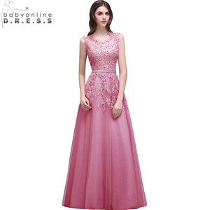 Robe De Soiree Longue New Pink Lace Beaded Long Evening Dress 2017 Sexy Illusion A Line Burgundy Prom Dresses Vestido de Festa