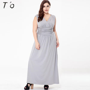 T'O Elegant Summer Plus Size Loose 5XL 6XL V Neck Back Sleeveless Ruched Tunic Prom Party Casual Maxi Long Beach Floor Dress 508