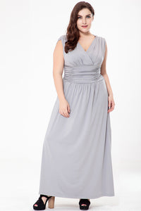 T'O Elegant Summer Plus Size Loose 5XL 6XL V Neck Back Sleeveless Ruched Tunic Prom Party Casual Maxi Long Beach Floor Dress 508