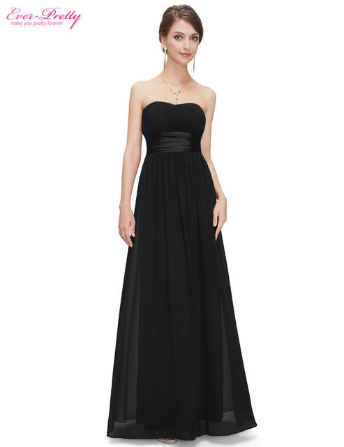 Long Evening Dresses Ever Pretty EP09955 Strapless Ruched Bust Black Chiffon 2017 New Arrival Evening Dresses Style