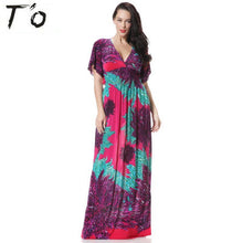 T'O Ice Silk V Neck Bohemian Plus Size Dress 4xl 5xl 6xl Summer Print Tunic Soft Skin Care Holidays Maxi Beach Long Dresses 403