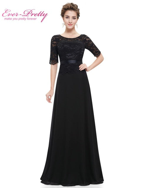 Elegant  Black Lace Half Sleeve A Line O-neck Evening Dress Ever Pretty EP08847 New Arrival 2017