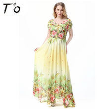 T'O Summer V Back Neck Plus size Long Dress 4xl 5xl 6xl 7xl Short Sleeve Floral Print Woman Maxi Beach Floor Length Dresses 399