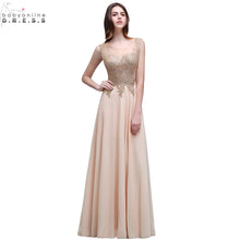 Robe Soiree New Champagne Lace Embroidery Beaded Long Evening Dress 2017 Sexy Sheer Back Chiffon Evening Party Dresses