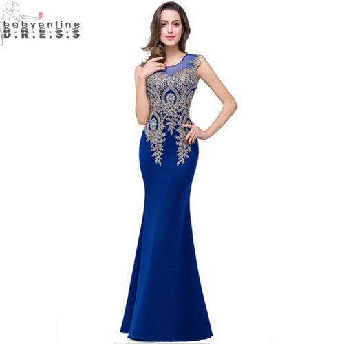 Robe de Soiree 11 Colors Royal Blue Lace Evening Dresses Long 2017 Sexy Sheer Back Satin Mermaid Evening Dress Vestido Longo