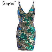 Simplee Sexy backless strap mini dress party V neck sequin party dresses women Club skinny zipper short dress autumn 2017