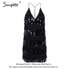 Simplee V neck sequin tassels sundress Backless black mini dress Sexy party short dress women 2017 Christmas dresses vestido
