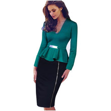 Spring Autumn Sexy Low Cut V Neck Women Business Dresses Formal Bodycon Office Side Zipper Pencil Business Dress EB241 EB422