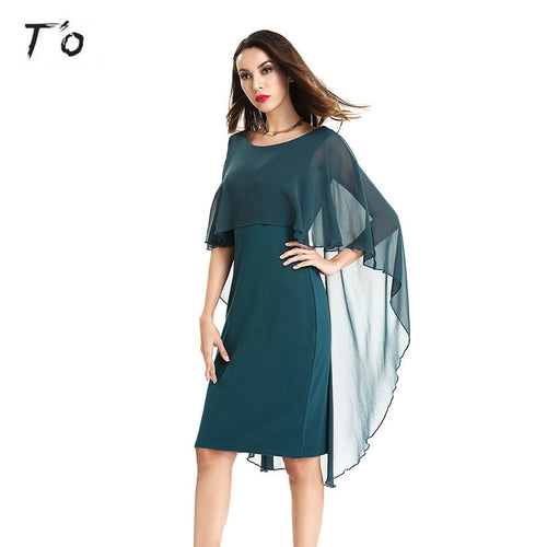 JTCWEAR See Through Long Lace Wing Sleeve Peplum Dress Party Club Casual Work Loose Soft Cool Solid Color Elegant Lady Dress 708