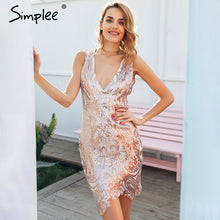 Simplee Sexy hollow out backless party dresses women Sequin v neck club mini dress female Zipper button short dress autumn 2017