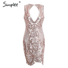 Simplee Sexy hollow out backless party dresses women Sequin v neck club mini dress female Zipper button short dress autumn 2017