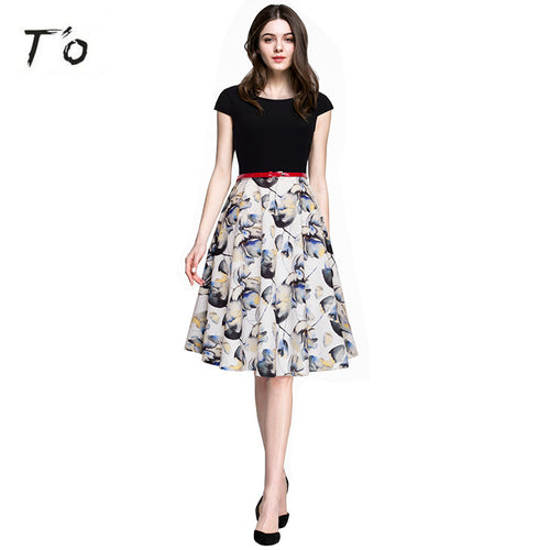 T'O Summer Empire Waist Round Neck Patchwork Tunic Cap Sleeve Girls Lady Cute Casual Party Club A Line Swing Dress Vestidos 540