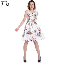 T'O Summer Sleeveless Open Back Dress Woman Wait Ties Floral Print Office Party Club Casual Street A Ling Skater Swing Dress 655