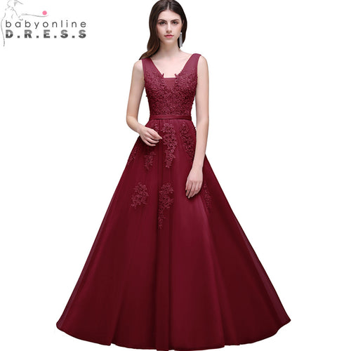 Robe de Soiree Longue 2017 Cheap Burgundy Lace Appliques Long Evening Dress Elegant Plus Size Evening Gowns Abendkleider