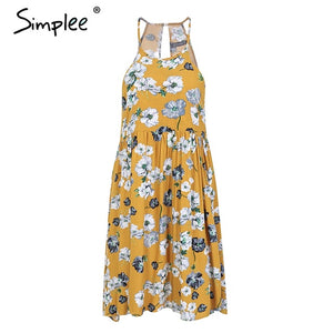 Simplee Halter floral print mini dress women Summer style casual boho dress 2018 Spring clothes beach short dress vestidos