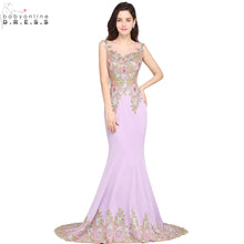 Vestido de Festa Luxury Beaded Lace Lavender Mermaid Long Evening Dress 2017 Sexy Sheer Back Evening Gown Robe de Soiree Longue