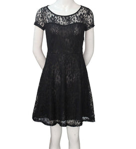 T'O Summer Woman See Through Transparent Lace Short Sleeve O Neck Tunic Party Club Prom Evening A Line Skater Vestidos Dress 634
